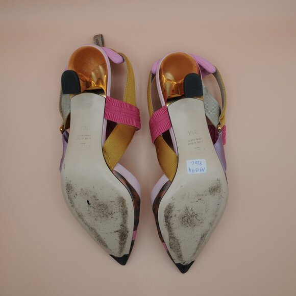 Fendi Colibri 55mm Mesh Slingback Pumps Pink Gold Monogram - Picture 7 of 7